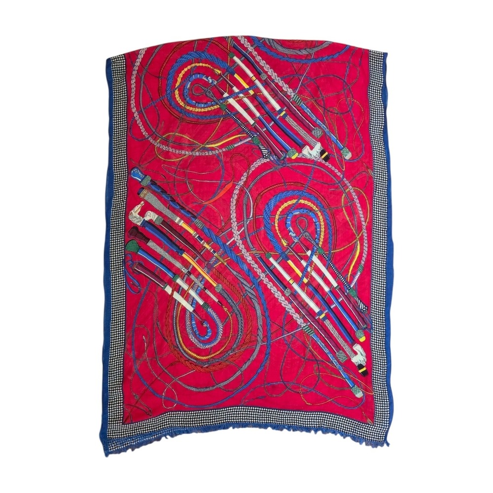 Hermes Red Twill Silk Fouets et Badines Iconic Equestrian Virginie Jamin Scarf - Picture 2 of 14